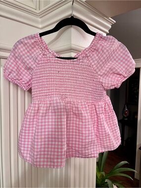Cat & Jack Pink Gingham Smocked Peplum Blouse